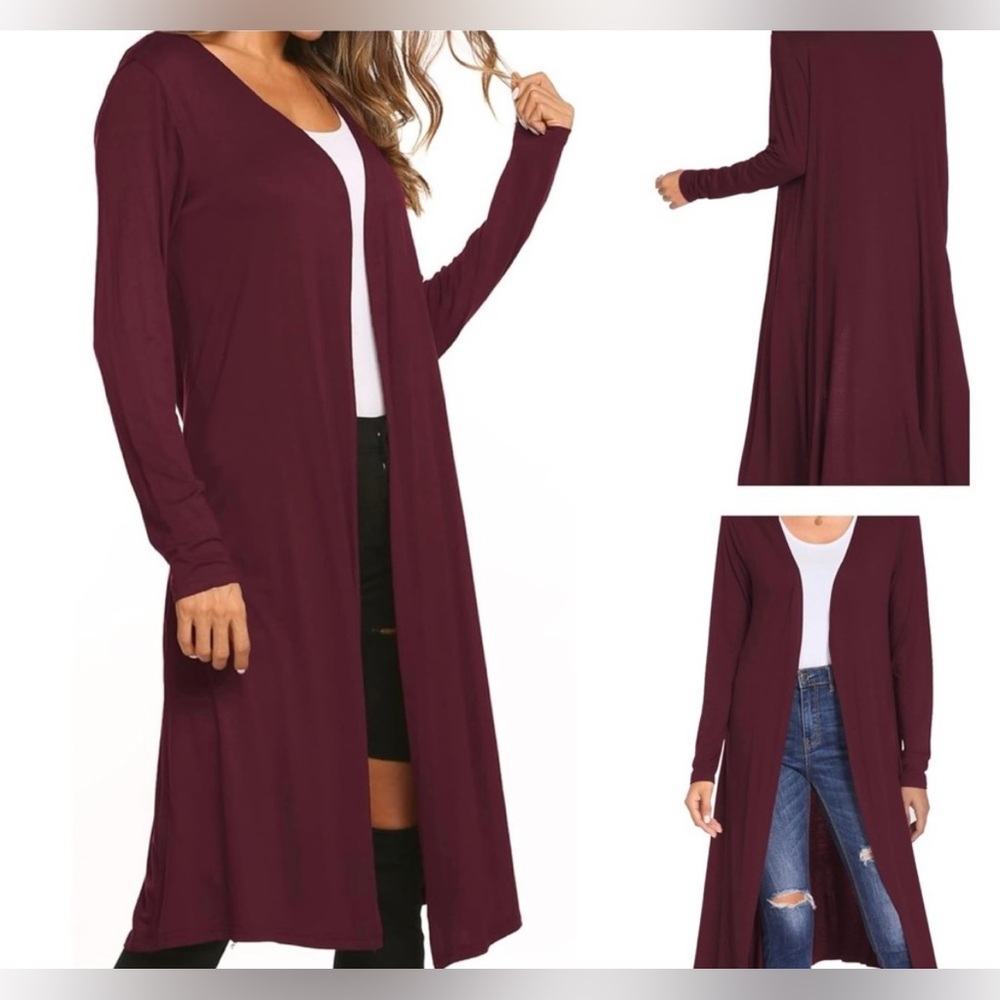 NWT Blue Time burgundy open front drape cardigan